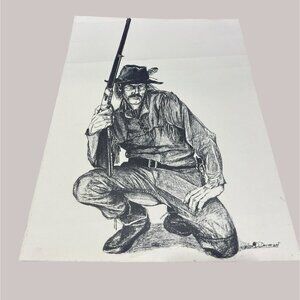 Vintage Bob Dorman Art Lithograph Print Western Cowboy Mountain Man Slight Creas